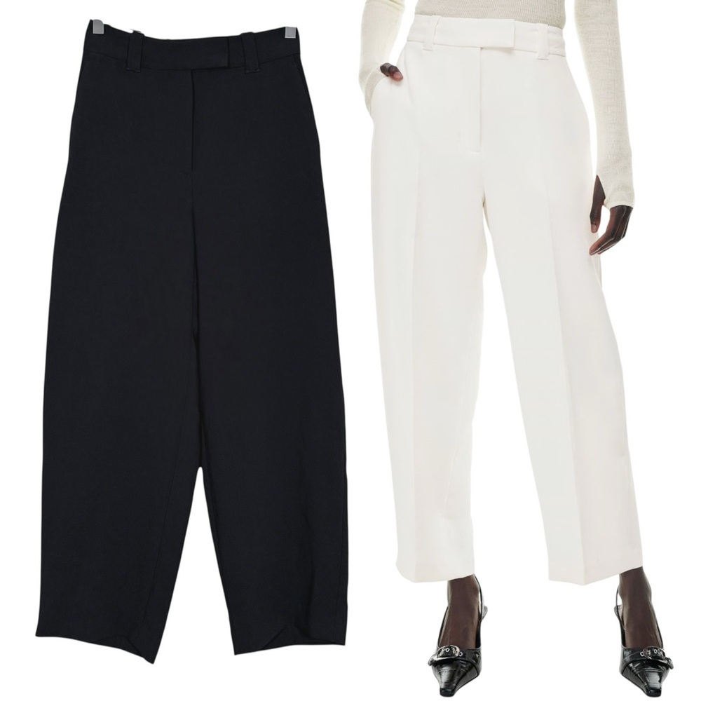 Wilfred Aritzia Size 00 Amaru Barrel Leg Flat Front Crepe Pants in Black
